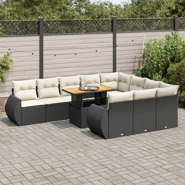 11-delige Loungeset met kussens poly rattan zwart