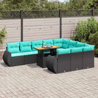 11-piece Lounge Set with Cushions Poly Rattan Black