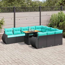 11-delige Loungeset met kussens poly rattan zwart