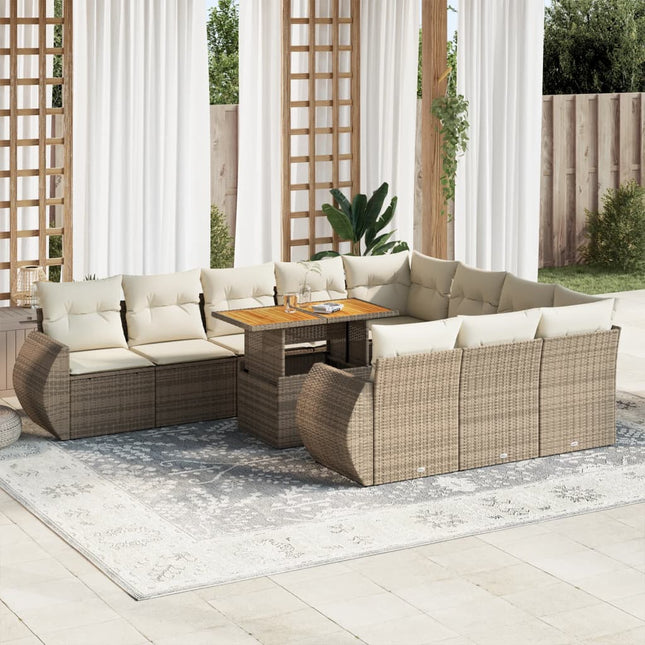 11-delige Tuinset met kussens poly rattan beige