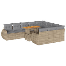 11-delige Tuinset met kussens poly rattan beige