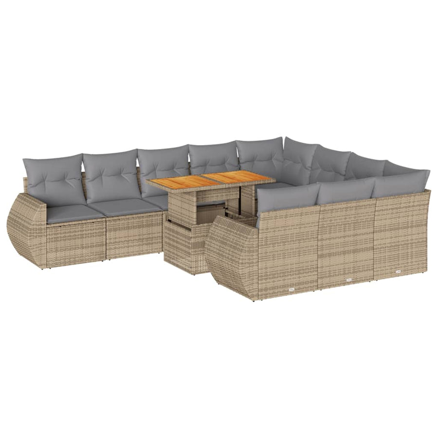 11-delige Tuinset met kussens poly rattan beige