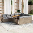 11-delige Tuinset met kussens poly rattan beige