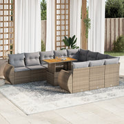 Tuinset 11-delig poly rattan beige met kussens