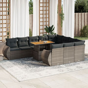 Loungeset poly rattan grijs 11-delig