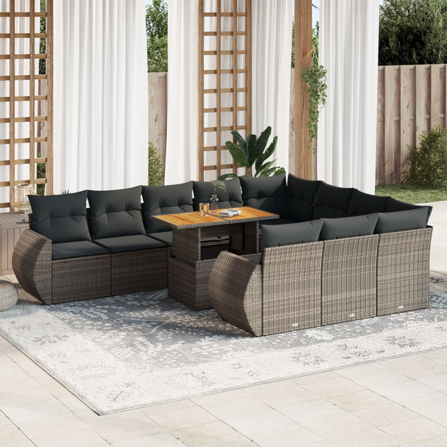 11-delige Loungeset met kussens poly rattan grijs