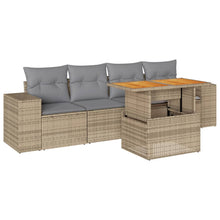 5-delige Loungeset met kussens poly rattan beige