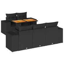 6-delige Loungeset met kussens poly rattan zwart
