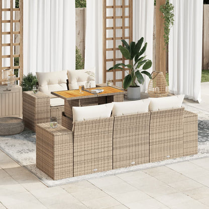 6-delige Loungeset met kussens poly rattan beige