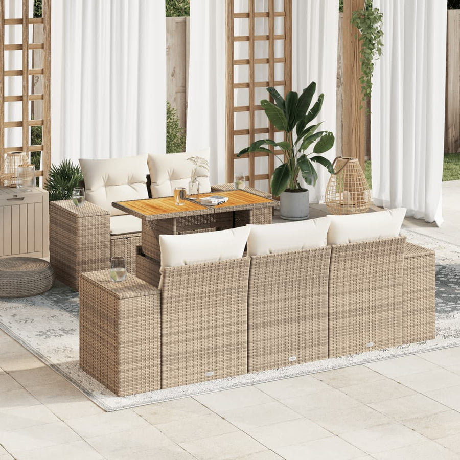 6-delige Loungeset met kussens poly rattan beige