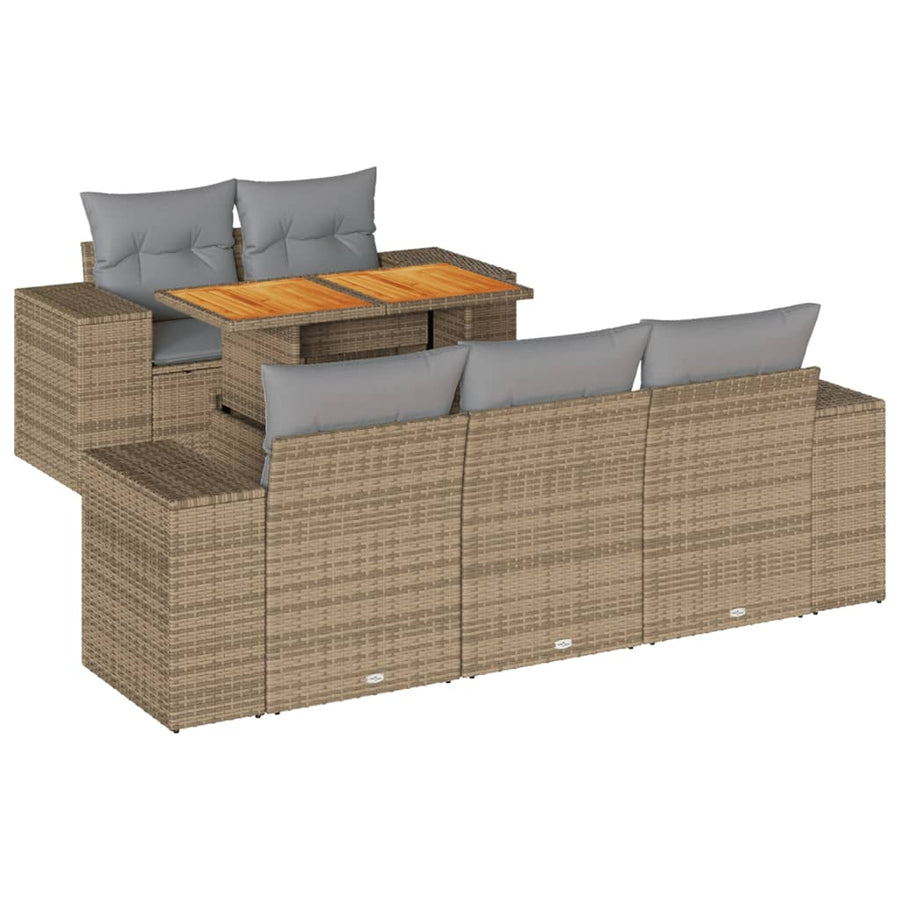 6-delige Loungeset met kussens poly rattan beige
