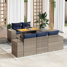 6-delige Loungeset met kussens poly rattan grijs