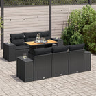 7-delige Loungeset met kussens poly rattan zwart