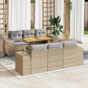 Loungeset poly rattan 7-delig beige