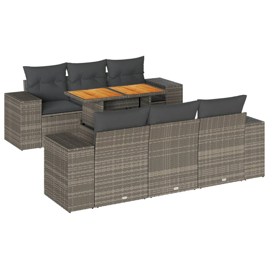 7-delige Loungeset met kussens poly rattan grijs