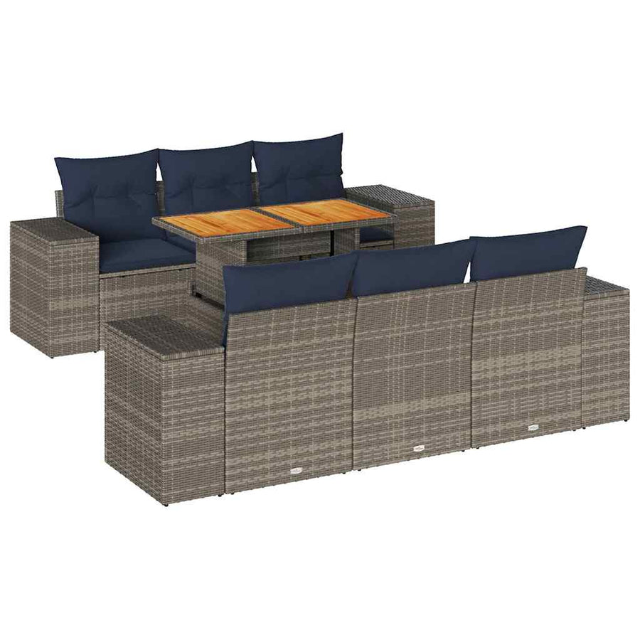 7-delige Loungeset met kussens poly rattan grijs