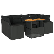 7-delige Loungeset met kussens poly rattan zwart