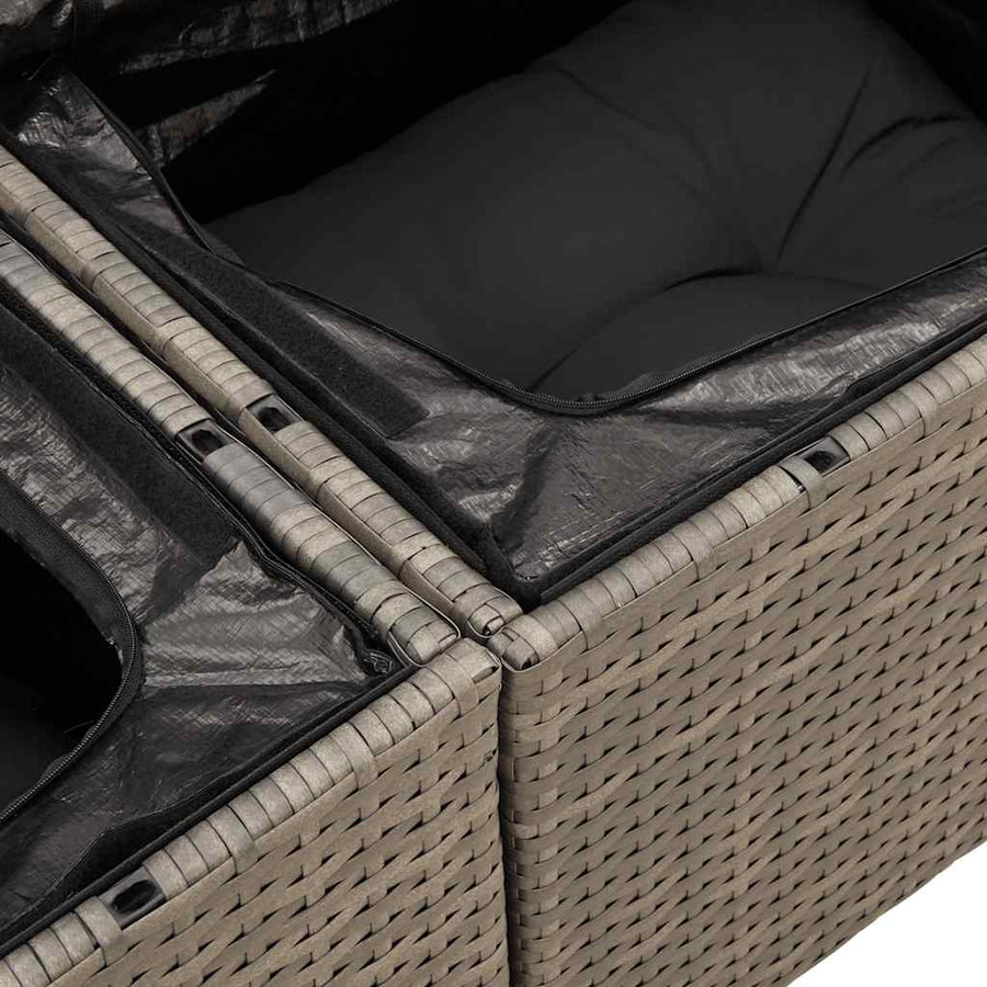 7-delige Loungeset met kussens poly rattan grijs