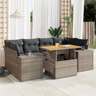 7-delige Loungeset met kussens poly rattan grijs