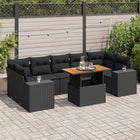 8-delige Loungeset met kussens poly rattan zwart