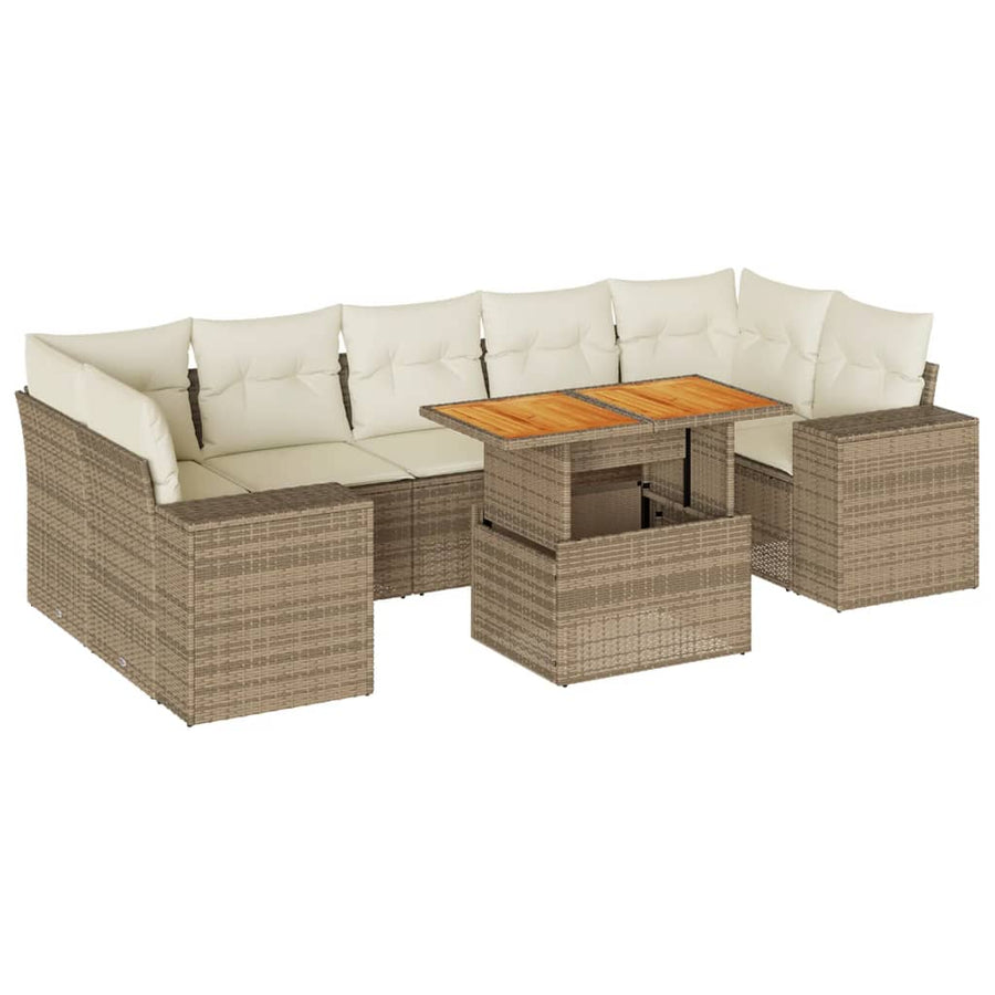8-delige Loungeset met kussens poly rattan beige