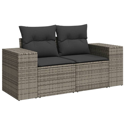 8-delige Loungeset met kussens poly rattan grijs