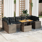 8-delige Loungeset met kussens poly rattan grijs