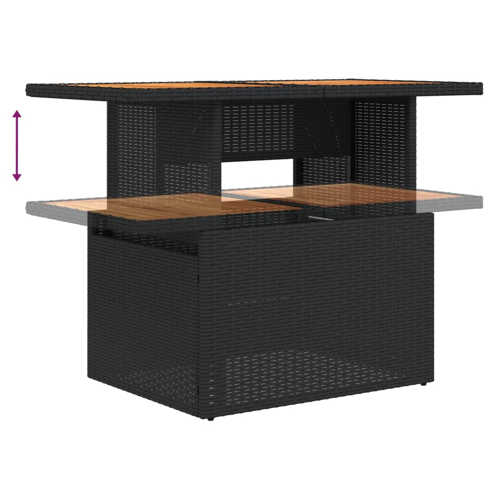 9-delige Loungeset met kussens poly rattan zwart