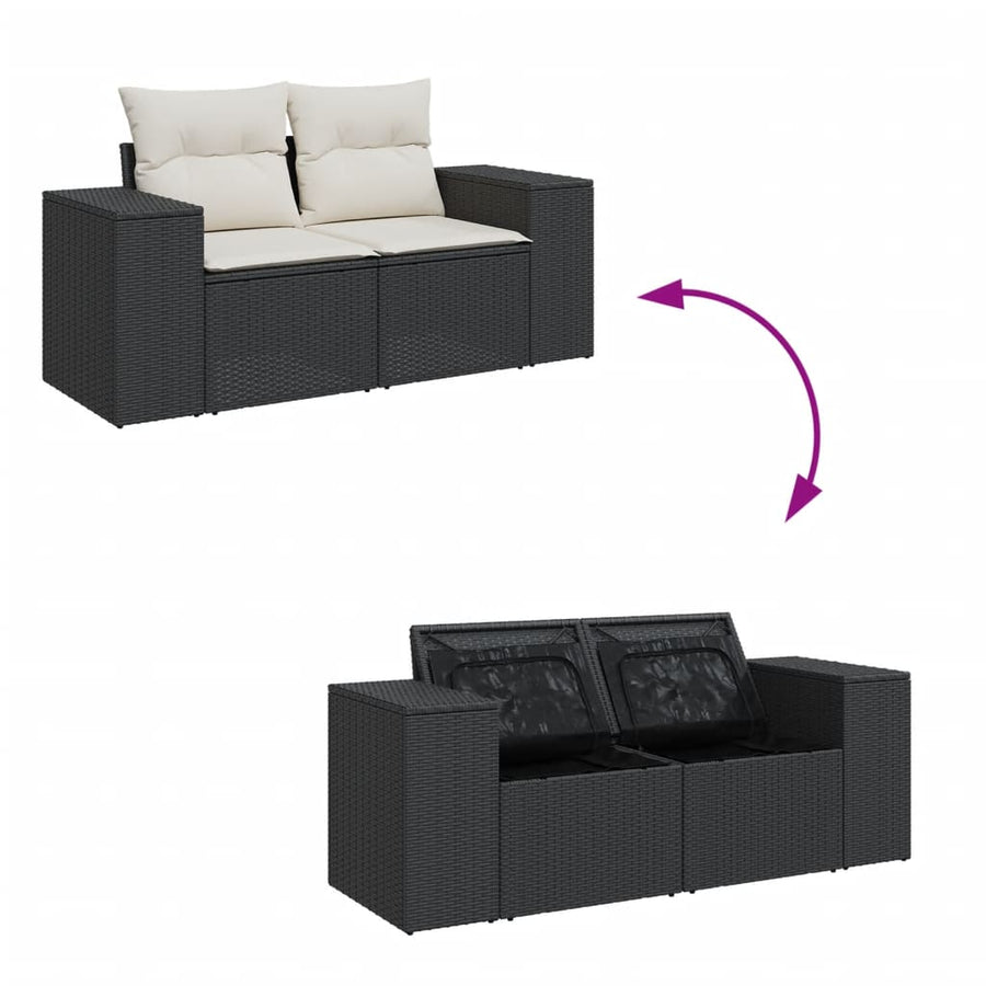 9-delige Loungeset met kussens poly rattan zwart