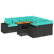 9-delige Loungeset met kussens poly rattan zwart