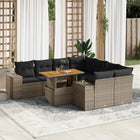 9-delige Loungeset met kussens poly rattan grijs