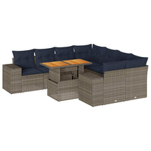 9-delige Loungeset met kussens poly rattan grijs