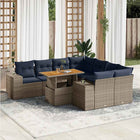 9-piece Loungeset with cushions poly rattan grey
