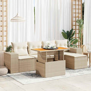 Loungeset 6-delig poly rattan beige