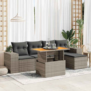 Loungeset 6-delig poly rattan grijs