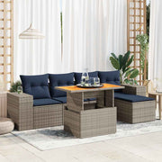 Loungeset 6-delig poly rattan grijs