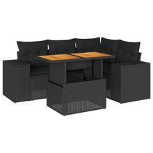 5-delige Loungeset met kussens poly rattan zwart
