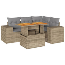 5-delige Loungeset met kussens poly rattan beige