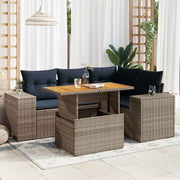 5-piece Loungeset with cushions poly rattan grey