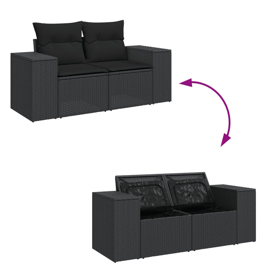 6-delige Loungeset met kussens poly rattan zwart