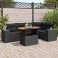 6-delige Loungeset met kussens poly rattan zwart
