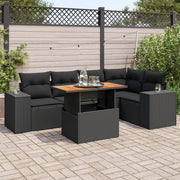 Loungeset 6-delig poly rattan zwart