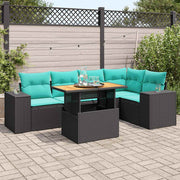 6-piece Lounge Set with Cushions Poly Rattan Black