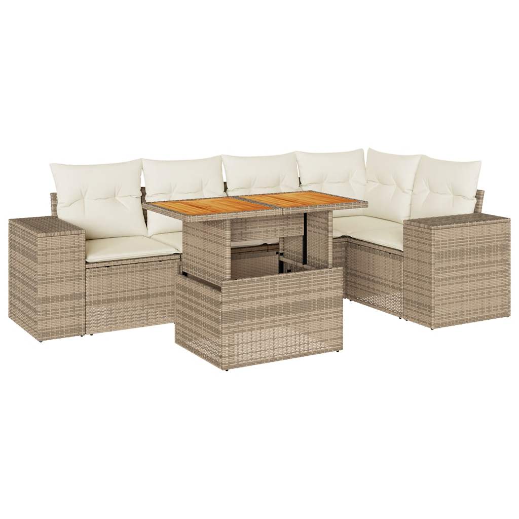 6-delige Loungeset met kussens poly rattan beige