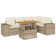6-delige Loungeset met kussens poly rattan beige