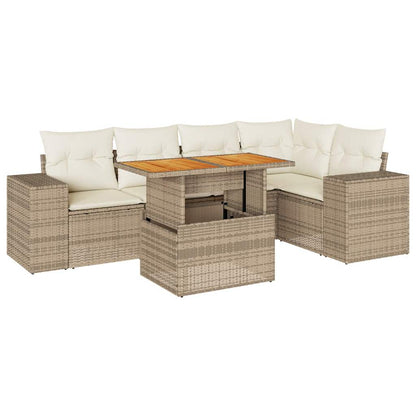 6-delige Loungeset met kussens poly rattan beige