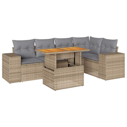 6-delige Loungeset met kussens poly rattan beige