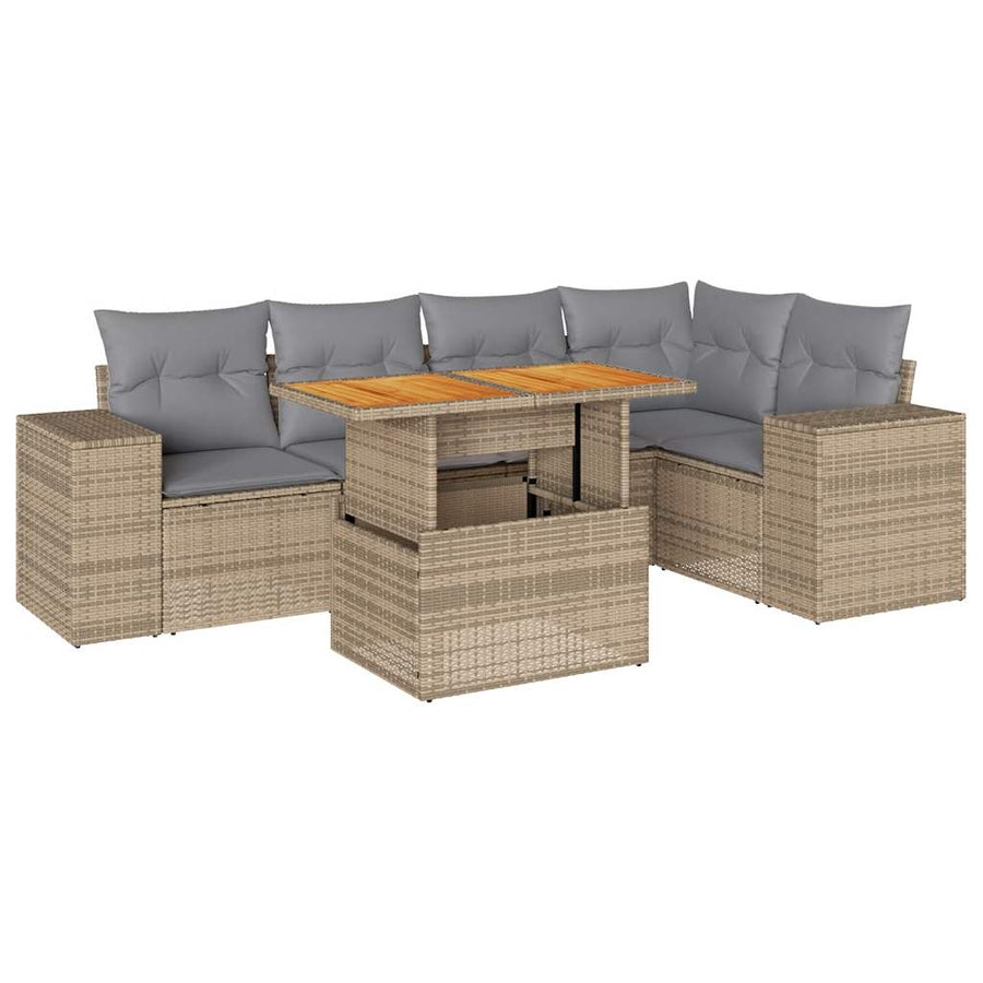 6-delige Loungeset met kussens poly rattan beige