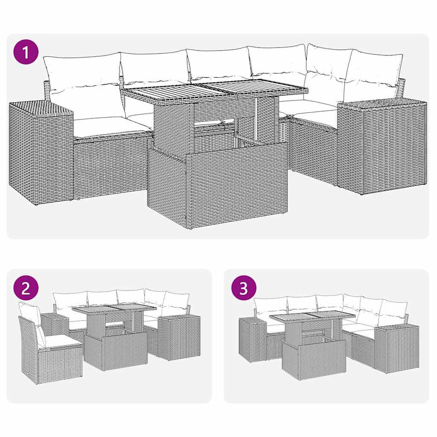 6-delige Loungeset met kussens poly rattan beige