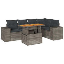 6-delige Loungeset met kussens poly rattan grijs
